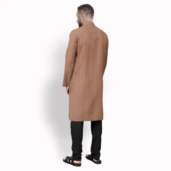 Beige With Maroon & Red Stripe Cotton Kurta - Image 3