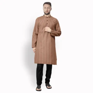Beige With Maroon & Red Stripe Cotton Kurta