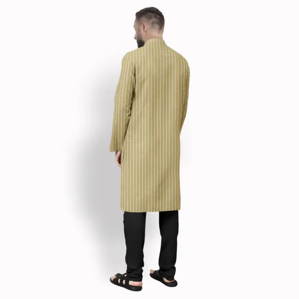 Light With Dark Beige And Red Bengal Stripe Cotton Kurta - Image 3