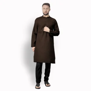 Solid Dark Brown Cotton Kurta