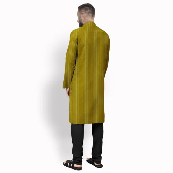 Dark Mustard And Black Shades With Stripe Cotton Kurta - Image 3