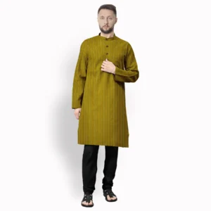 Dark Mustard And Black Shades With Stripe Cotton Kurta