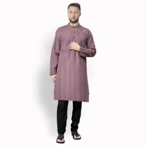 Grey With Maroon And Black Jharna Stripe Cotton kurta