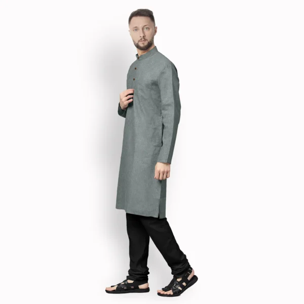 Grey Shaded With Purple Pencil Stripe Cotton Kurta - Image 2