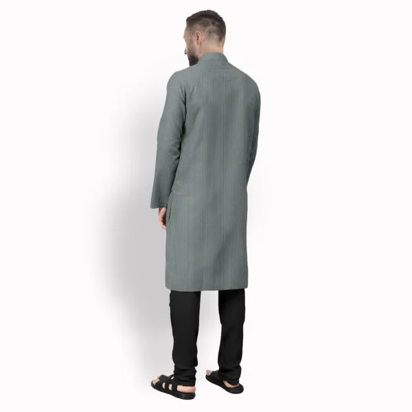 Grey Shaded With Purple Pencil Stripe Cotton Kurta - Image 3