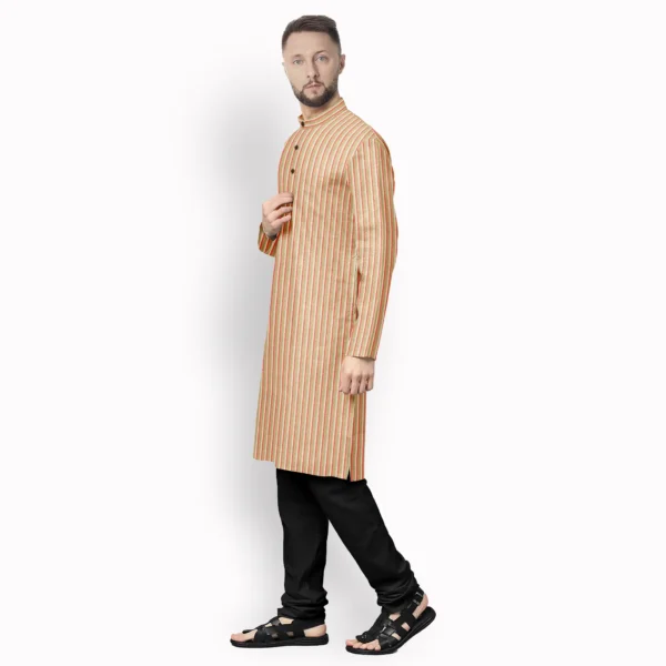Light Brown With Red & Cream Stripe Cotton Kurta - Image 2