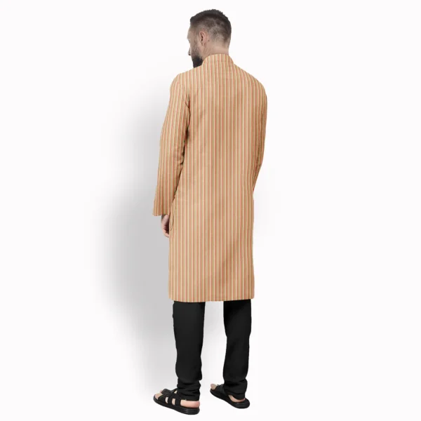 Light Brown With Red & Cream Stripe Cotton Kurta - Image 3