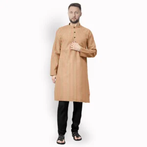 Light Brown With Red & Cream Stripe Cotton Kurta