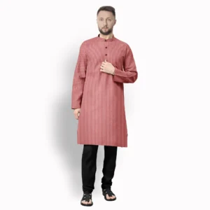 Peach With White Pin Stripe Cotton Kurta