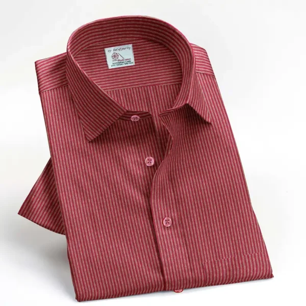 Maroon With Light Brown Stripe Cotton Half Sleeve Shirt - Image 5
