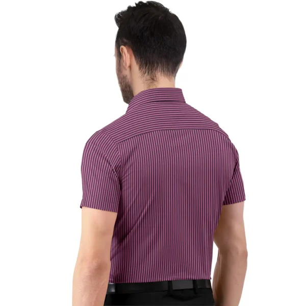 Purple And Black Striped Cotton Half Sleeve Shirt - Image 4