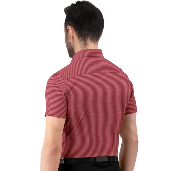 Maroon With Light Brown Stripe Cotton Half Sleeve Shirt - Image 4