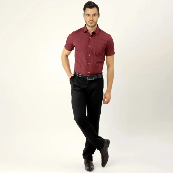 Maroon With Light Brown Stripe Cotton Half Sleeve Shirt