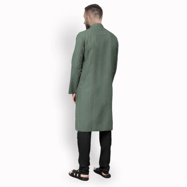Peacock Green With Multicolour Stripe Cotton Kurta - Image 3