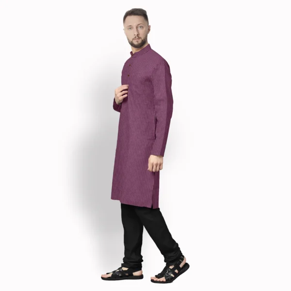 Purple & Black Stripe Cotton Kurta - Image 2