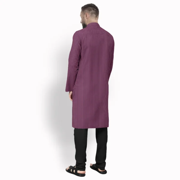 Purple & Black Stripe Cotton Kurta - Image 3