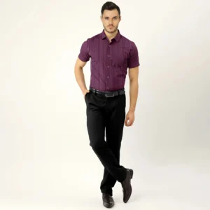 Purple And Black Striped Cotton Half Sleeve Shirt