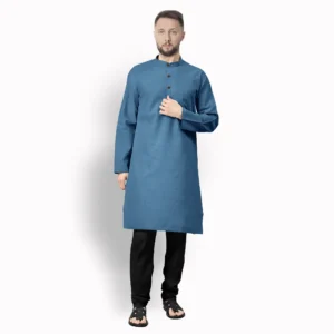 Steel Blue Colour Cotton Full Sleeve Kurta