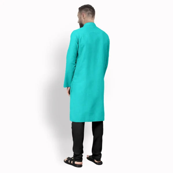 Turquoise With White Shaded Cotton Kurta - Image 3