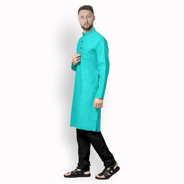 Turquoise With White Shaded Cotton Kurta - Image 2