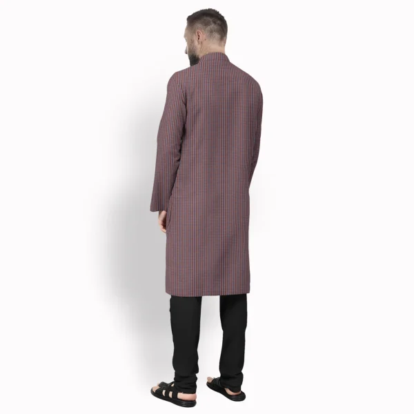 Purple, White & Yellow Symmetrical Stripe Cotton Kurta - Image 3