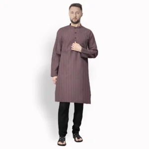 Purple, White & Yellow Symmetrical Stripe Cotton Kurta