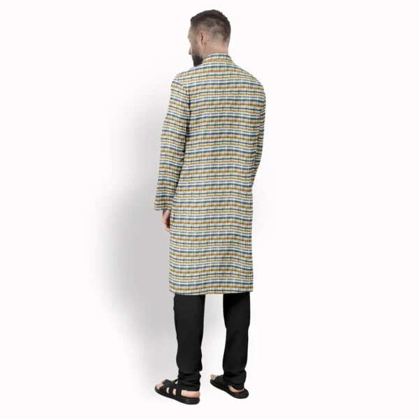 White With Multicolour Jharna And Blue With Brown Stripe Cotton Kurta - Image 3