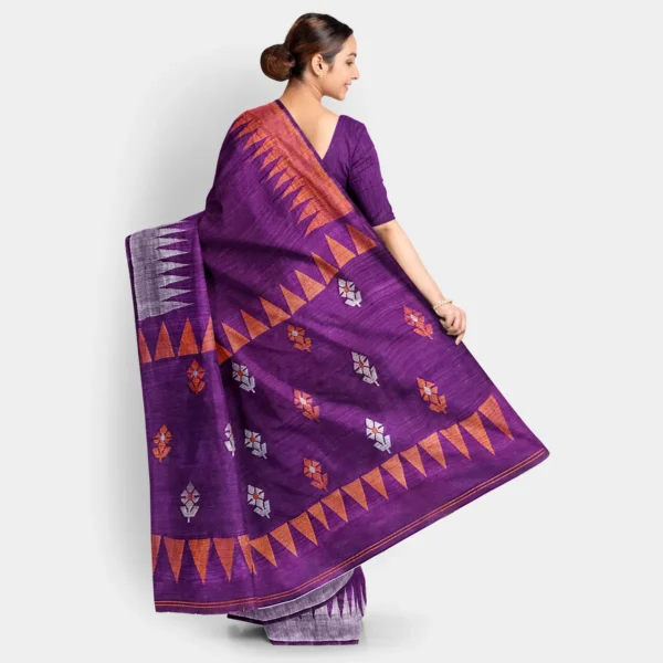 Purple Temple Border Matka Jamdani Saree - Image 4