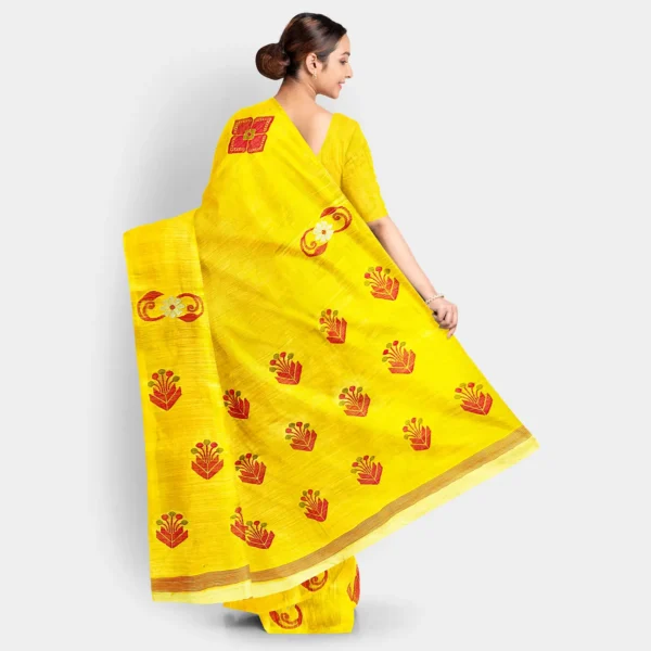 Yellow Silk Matka Jamdani Saree - Image 4