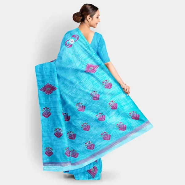 Sky Blue Silk Matka Jamdani Saree - Image 4