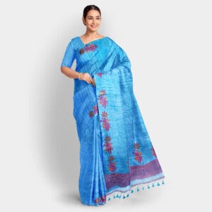 Sky Blue With Floral Jamdani Work Matka Saree