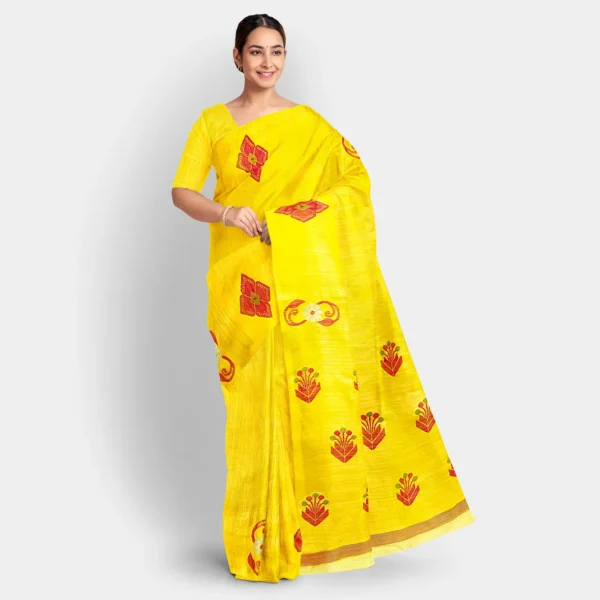 Yellow Silk Matka Jamdani Saree