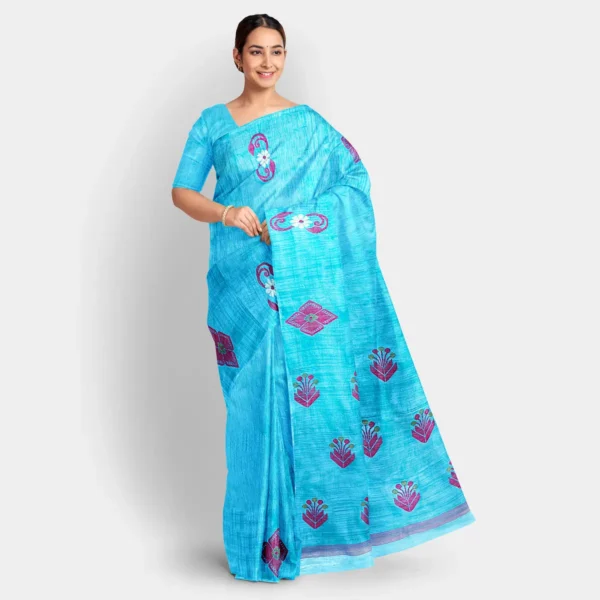 Sky Blue Silk Matka Jamdani Saree