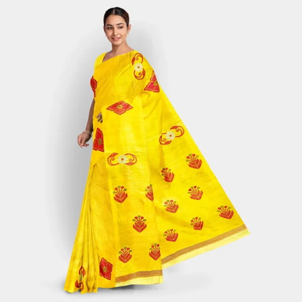 Yellow Silk Matka Jamdani Saree - Image 3