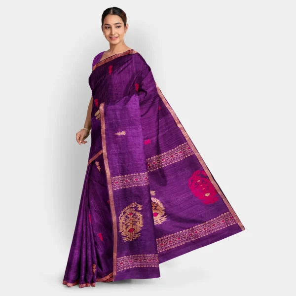 Purple Matka Jamdani Saree - Image 3