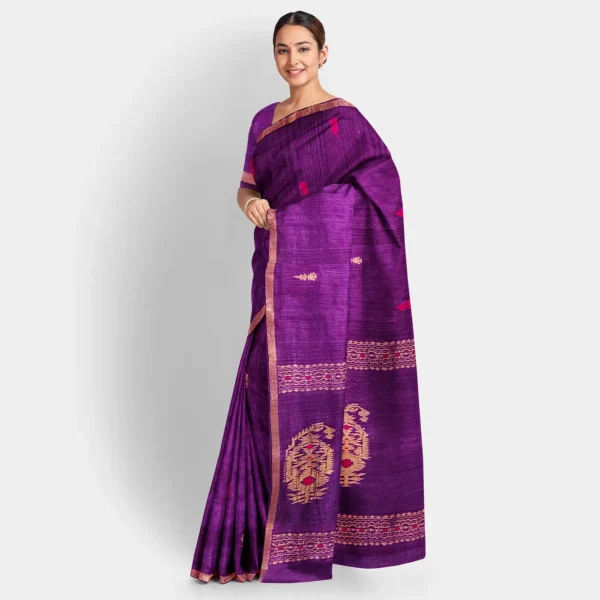 Purple Matka Jamdani Saree - Image 2