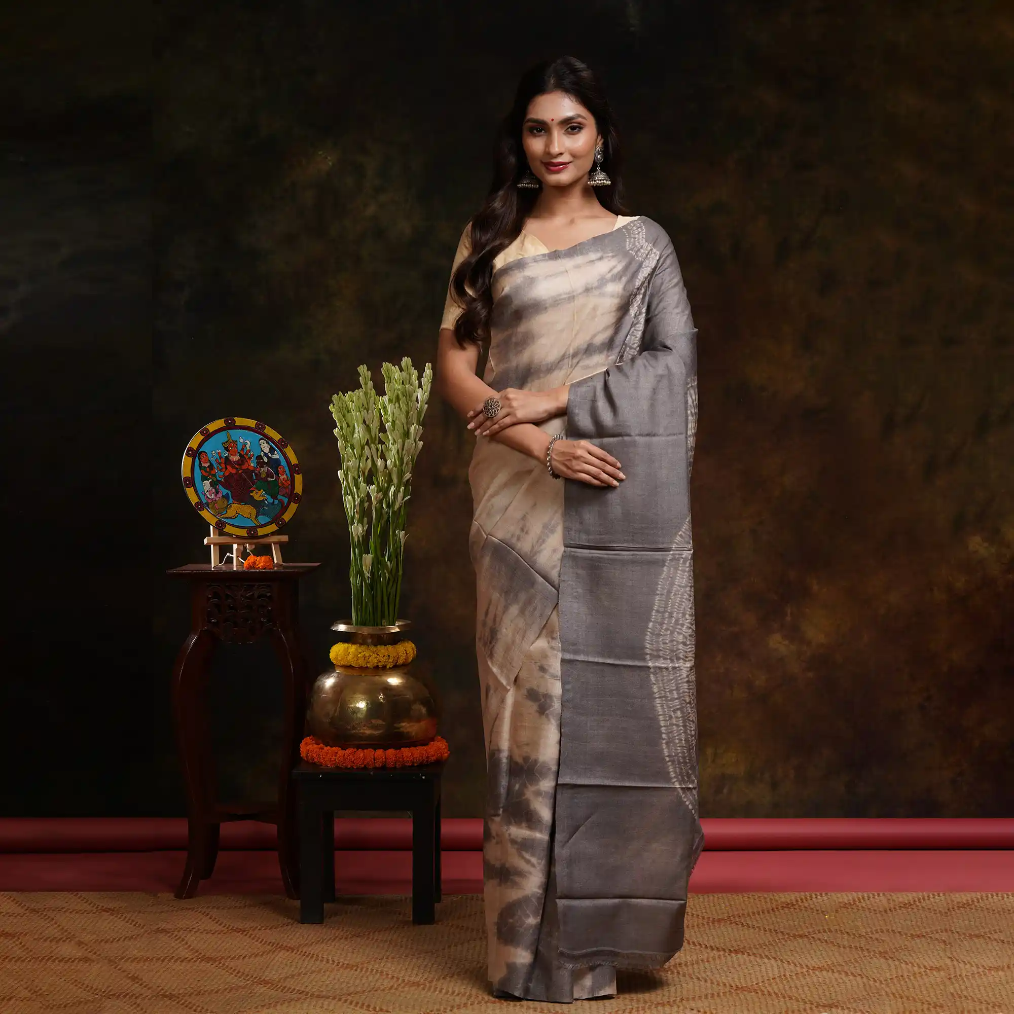 Gachi Tussar Shibori Printed Saree