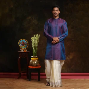 Blue & Purple Shaded Silk Men's Kurta