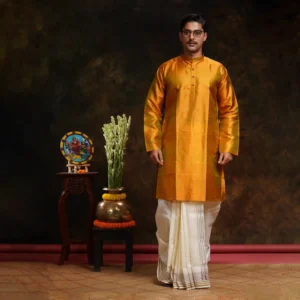 Solid Golden Yellow Silk Men's Kurta