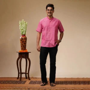 Light Red Khadi Cotton Kurta