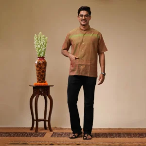 Brown With Green Shaded Khadi Cotton Fatua