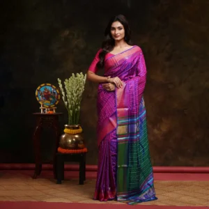 Purple Shaded And Dark Green And Bishnupuri Katan Silk Kalakhetra Saree