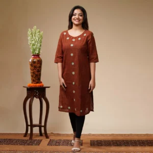 Rustic Brown With Floral Kanta Work Cotton Kurta