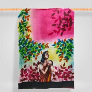 Deep Pink And White Gradient Figure Motif Hand Printed Silk Sa