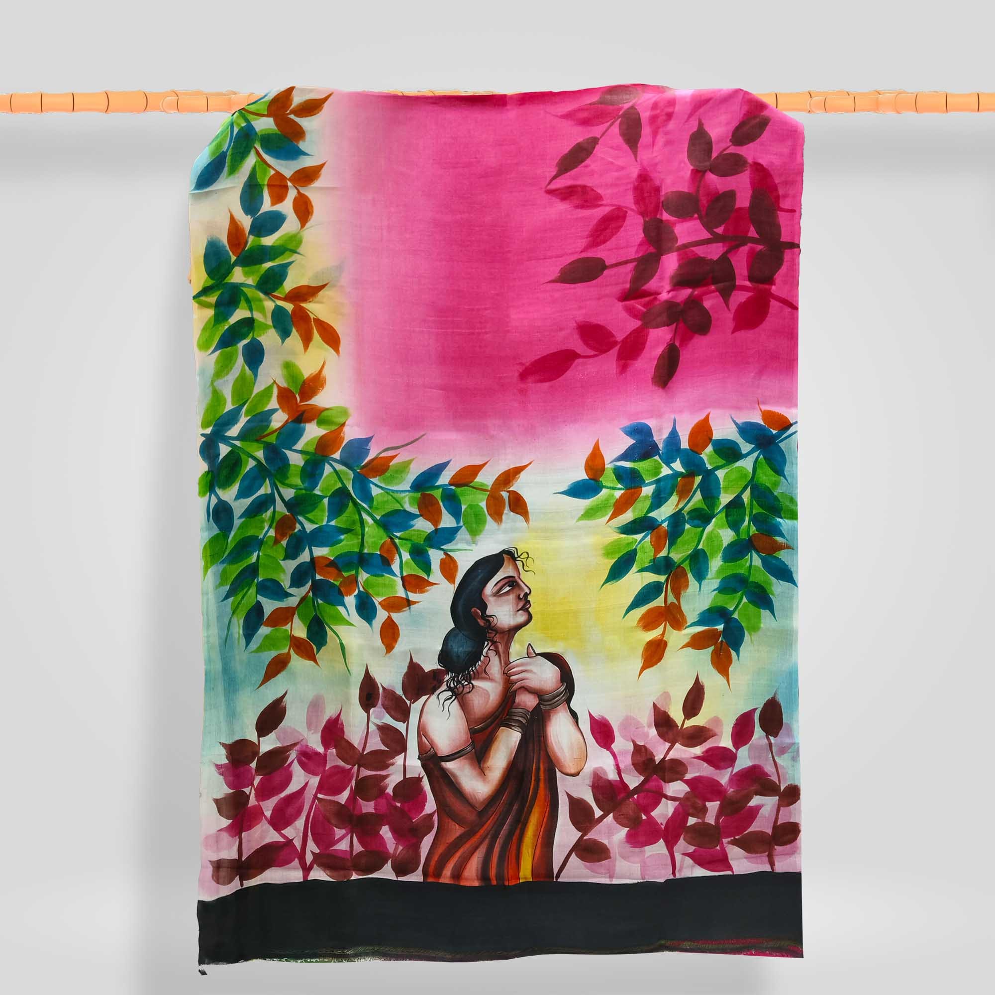 Deep Pink And White Gradient Figure Motif Hand Printed Silk Sa