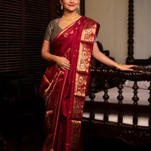 Red With Mythological Motif Zari Work Bishnupuri Silk Swarnachari Saree