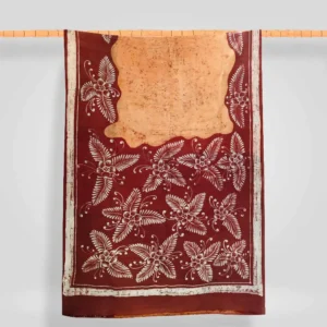 Yellow & Maroon Alpona Floral Motif Bishnupu Silk Hand Batik Saree