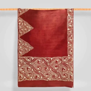 White Batik Alpona Motif Pure Bishnupuri Silk Saree