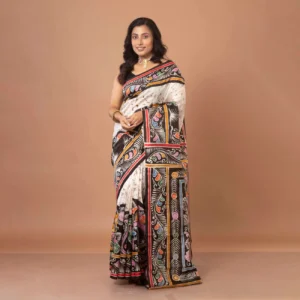 Black Crack & Fine Brush Work Hand Batik Pure Silk Saree