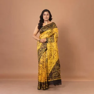 Mustard With Back Hand-Wax Batik Bishnupur Silk Saree
